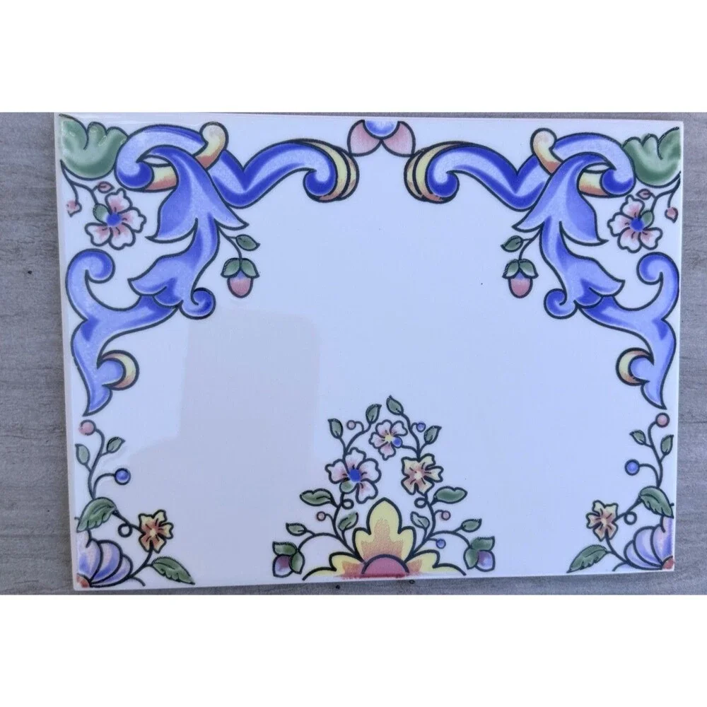 Vintage Floral Tile from Spain Fajalauza Spanish Pottery Tile OOK Rare 8